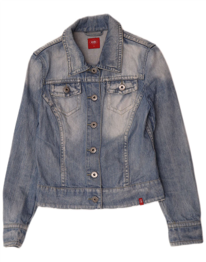 EDC Veste en jean crop pour femme UK 10 Petit coton bleu