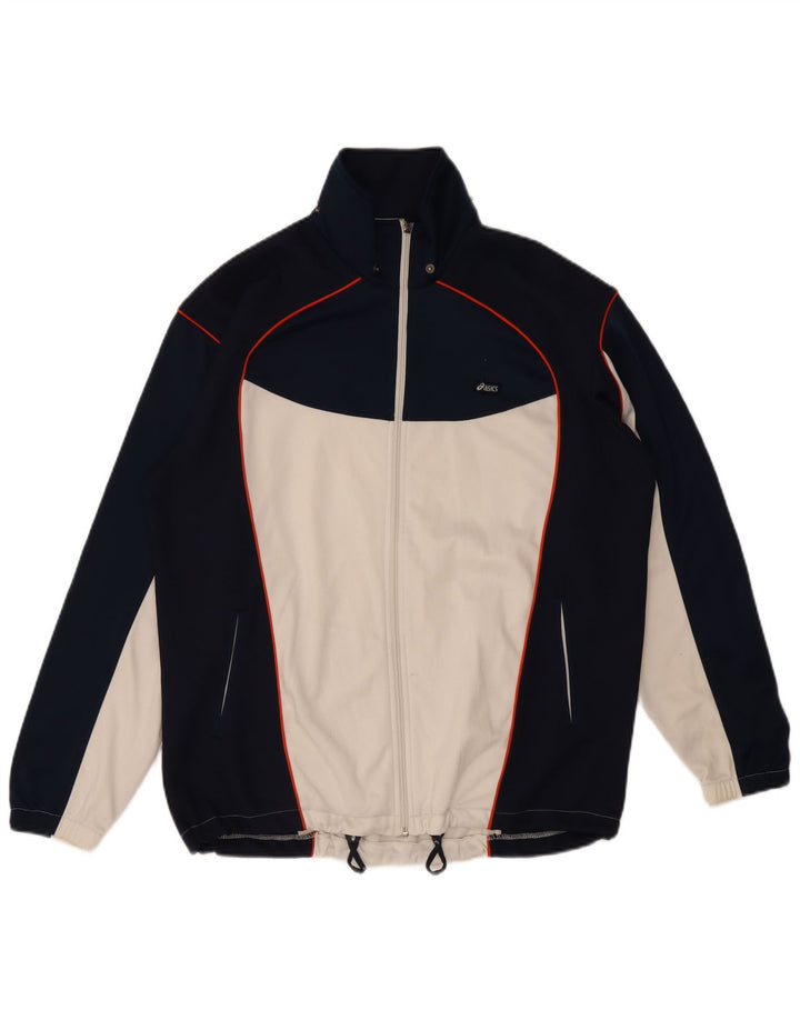 Asics Veste de survêtement pour homme Large Bleu Marine Colorblock Polyester