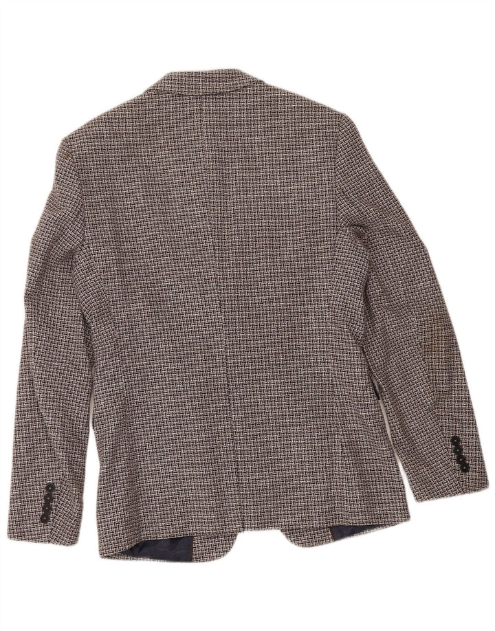 Zara Veste Blazer 2 Boutons Homme EU 46 Petit Marron Géométrique Coton