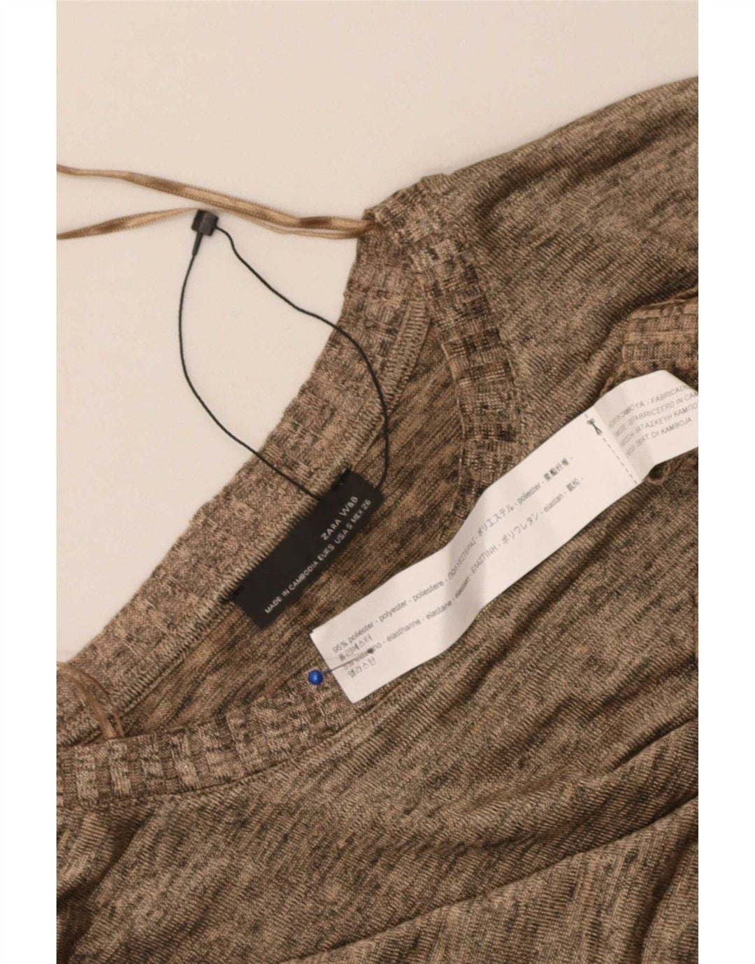 Zara Femme Top Manches Longues UK 10 Petit Beige Moucheté Polyester