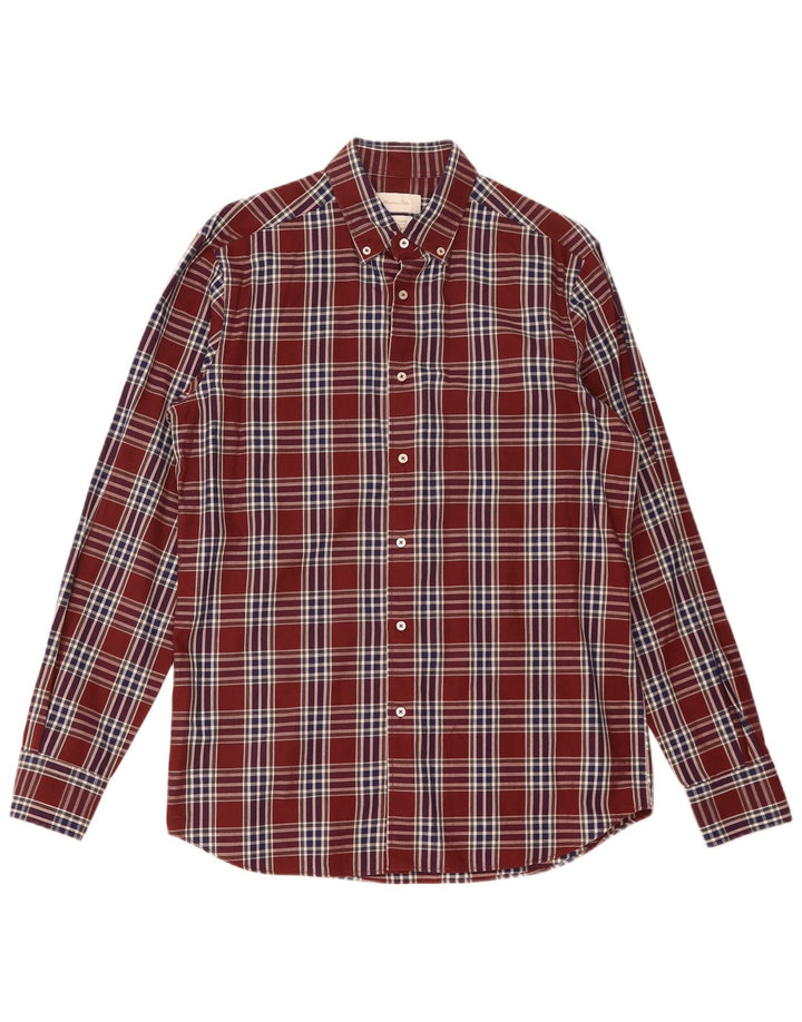 Massimo Dutti Chemise Homme Coton à Carreaux Bordeaux Moyen