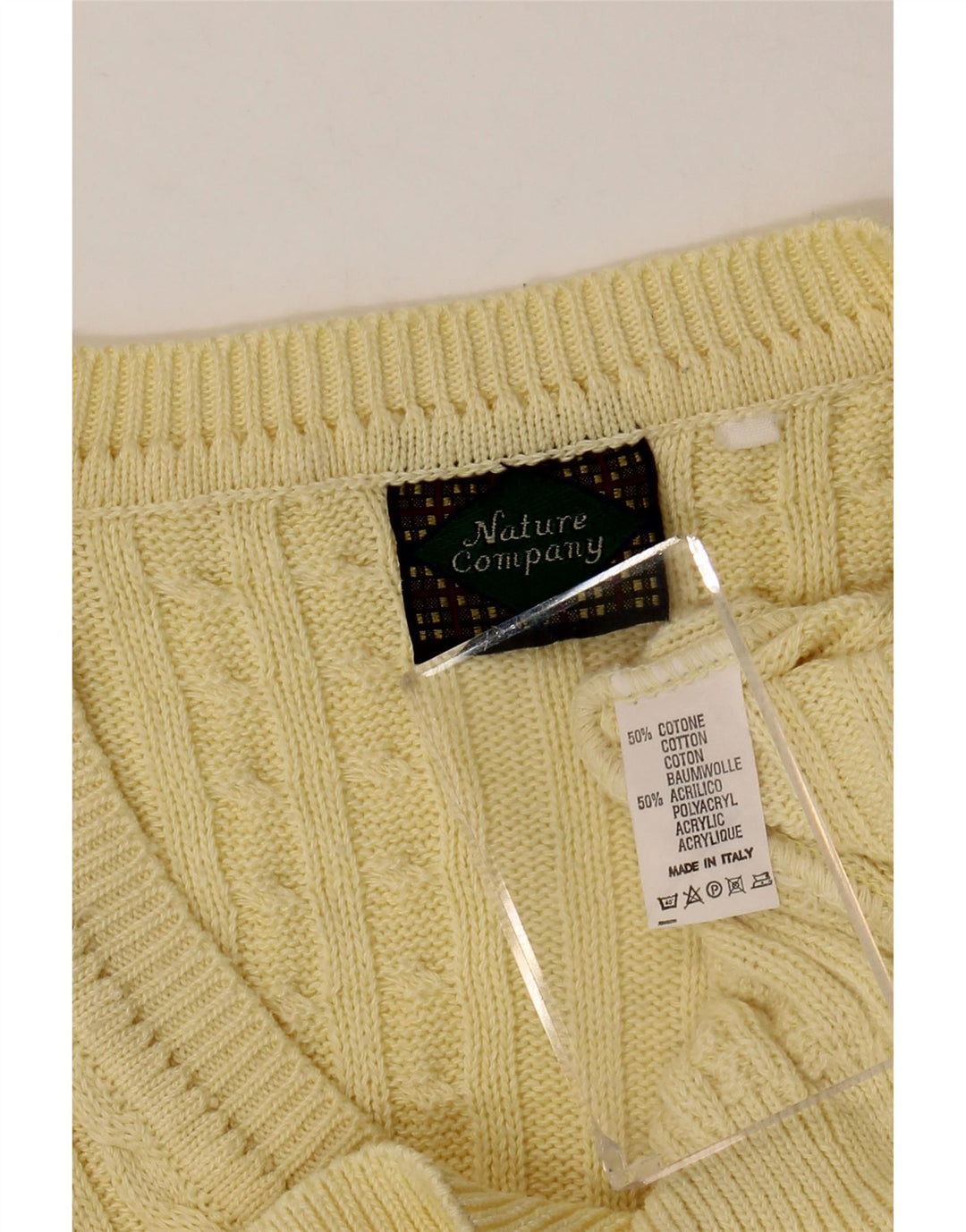 vintage Mens V-Col Jumper Pull Moyen Jaune Coton