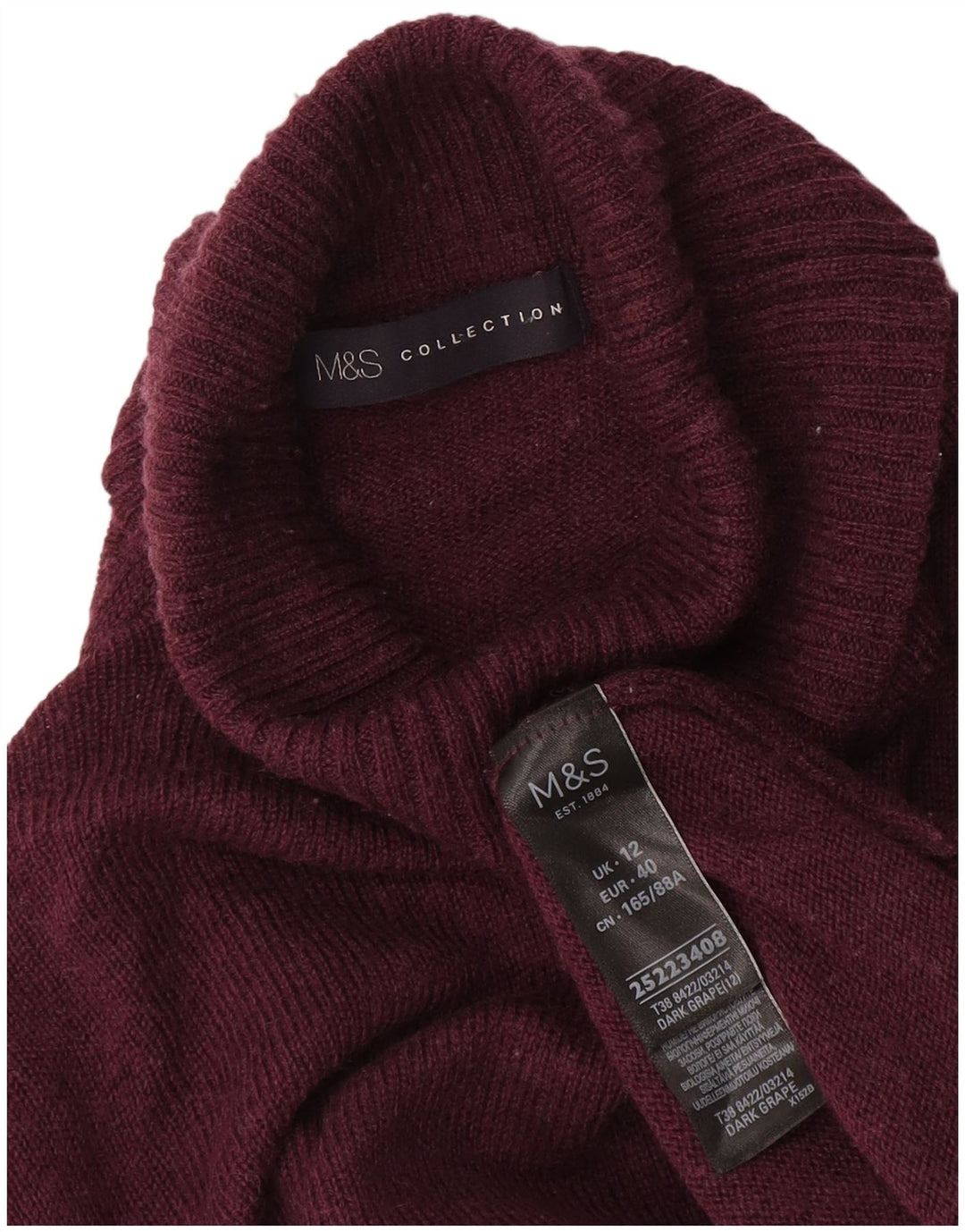 Marks & Spencer Pull col roulé pour femme UK 12 Laine bordeaux moyen