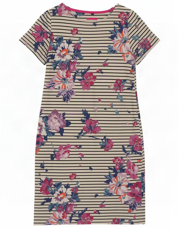 Robe T-Shirt Joules Femme UK 12 Coton Floral Blanc Moyen