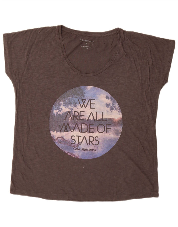 Calvin Klein Jeans T-shirt graphique surdimensionné pour femme UK 14 Gris moyen