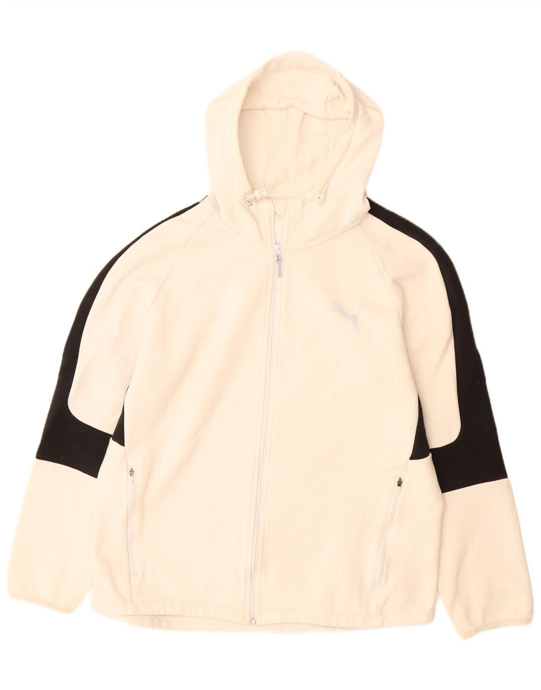 PUMA Sweat à capuche zippé pour homme XL en coton color block blanc cassé