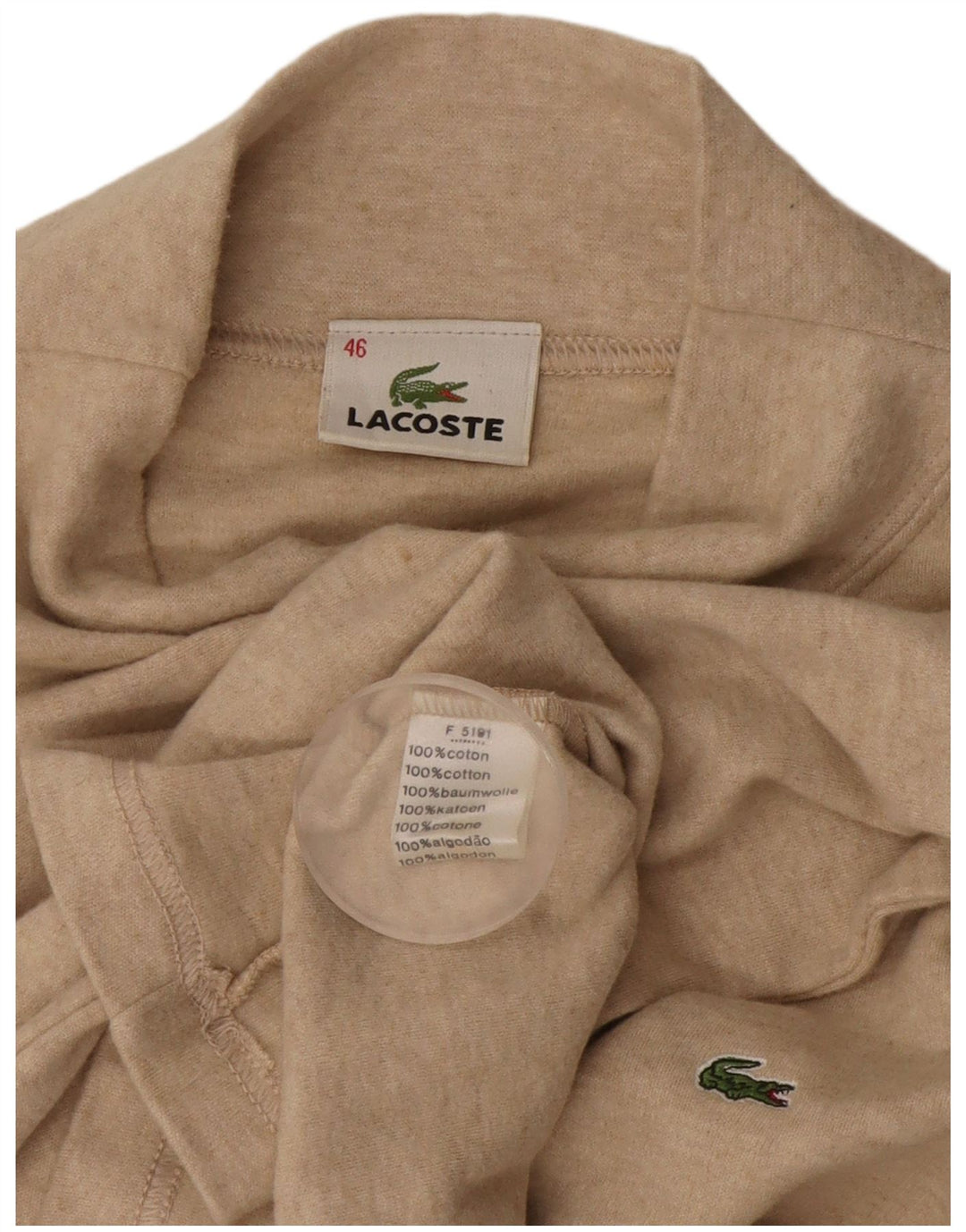 Lacoste Femme Top Manches Longues Taille 46 XL Beige Coton