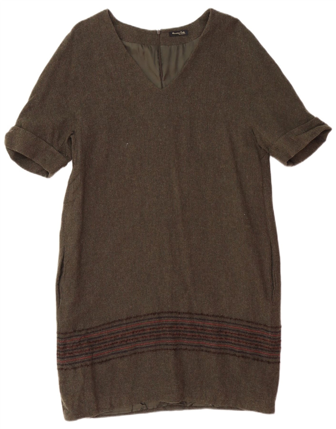MASSIMO DUTTI Robe droite pour femme UK 14 Grande laine rayée kaki