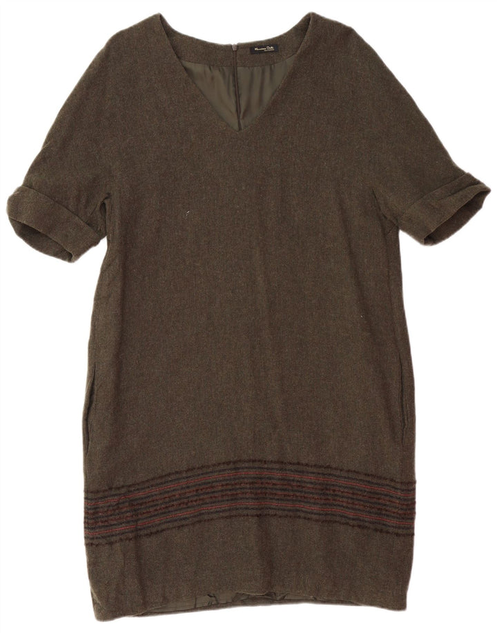 MASSIMO DUTTI Robe droite pour femme UK 14 Grande laine rayée kaki