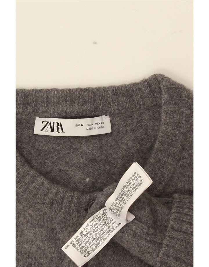 Zara Womens Crop Cardigan Sweater UK 12 Laine Gris Moyen