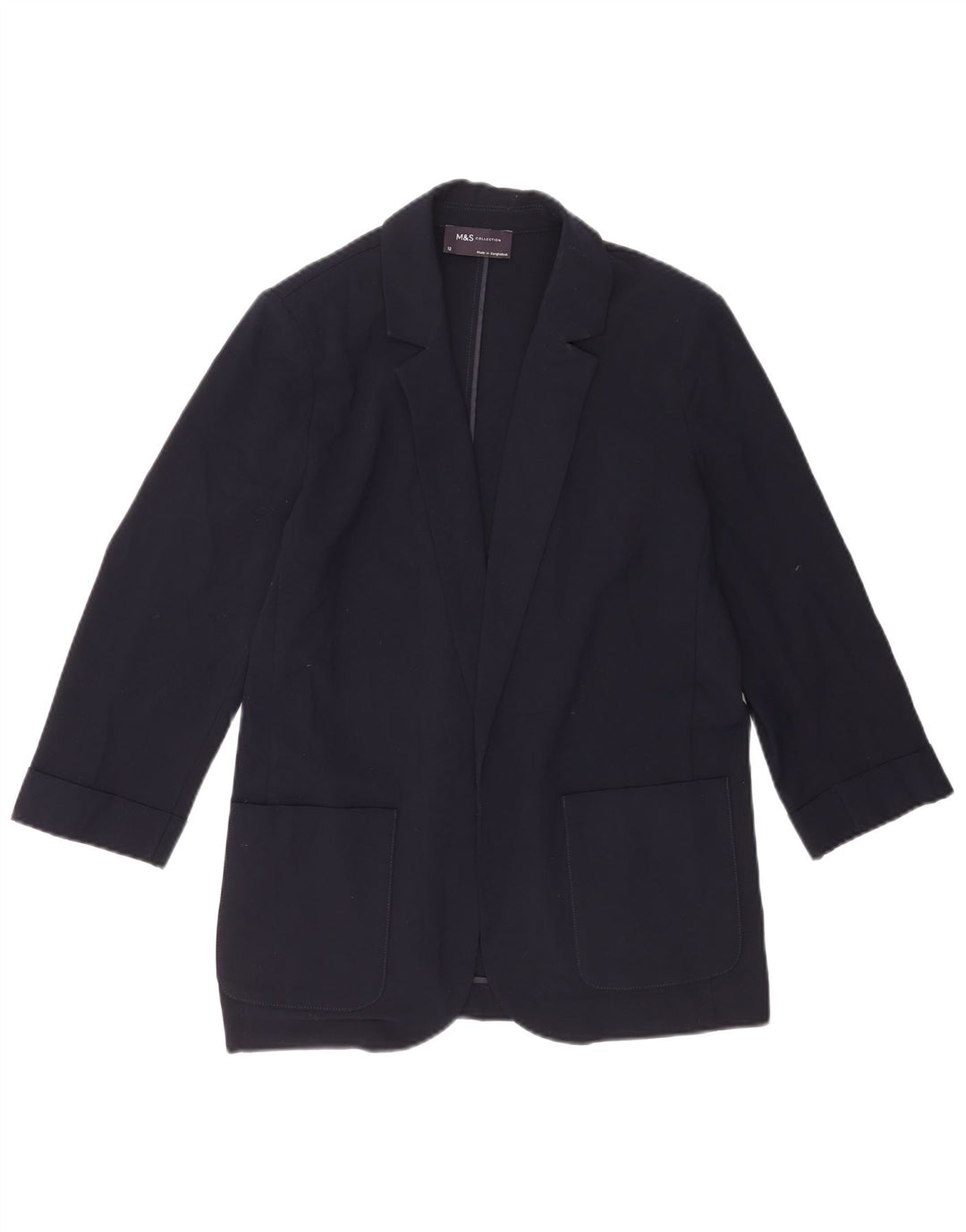 Marks & Spencer Veste blazer ouverte à manches 3/4 pour femme UK 12 Bleu marine moyen