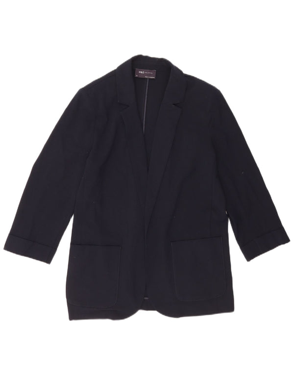 Marks & Spencer Veste blazer ouverte à manches 3/4 pour femme UK 12 Bleu marine moyen