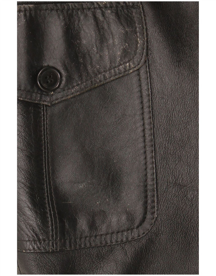 vintage Homme 3 Boutons Veste Blazer En Cuir UK 38 Moyen Noir
