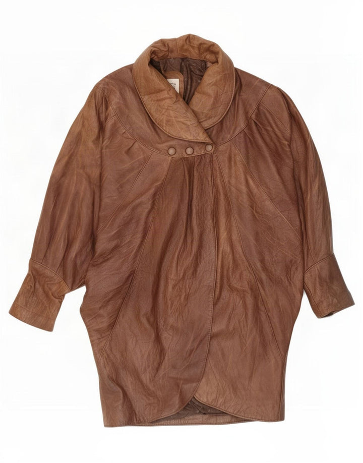 vintage Femmes Batwing Manteau en cuir UK 16 Grand Brun