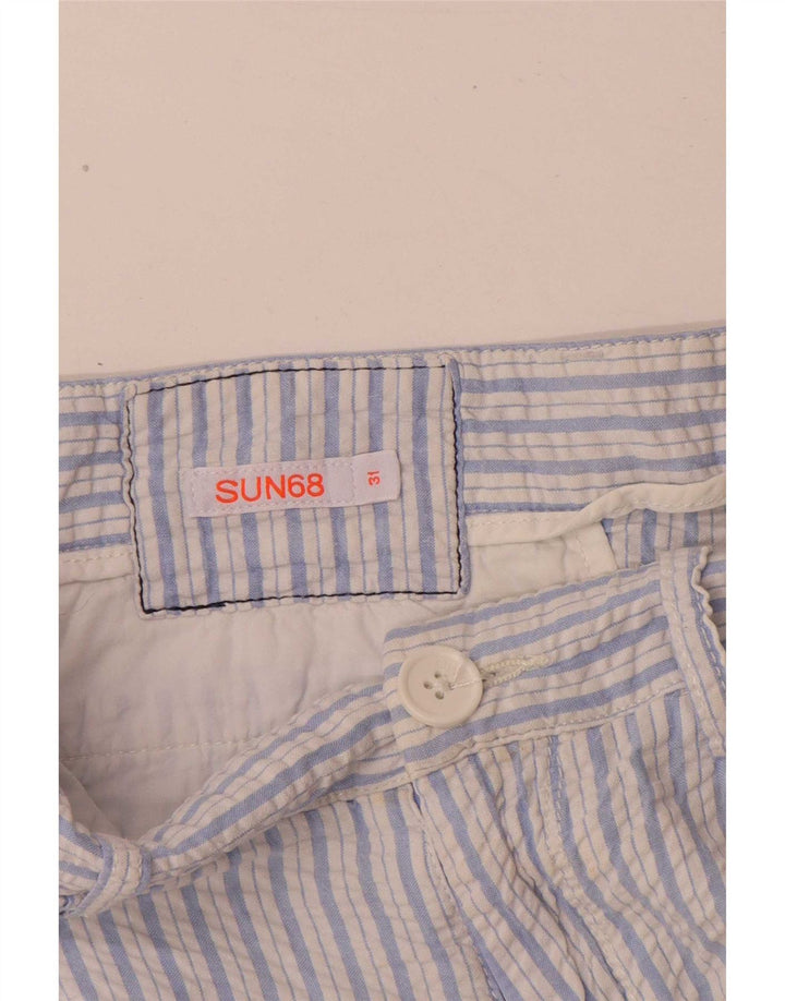 Sun68 Short Chino Homme W31 Coton Rayé Bleu Moyen