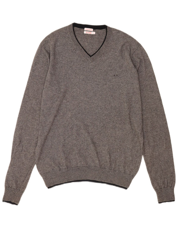 Sun68 Pull col V pour homme XL en coton gris