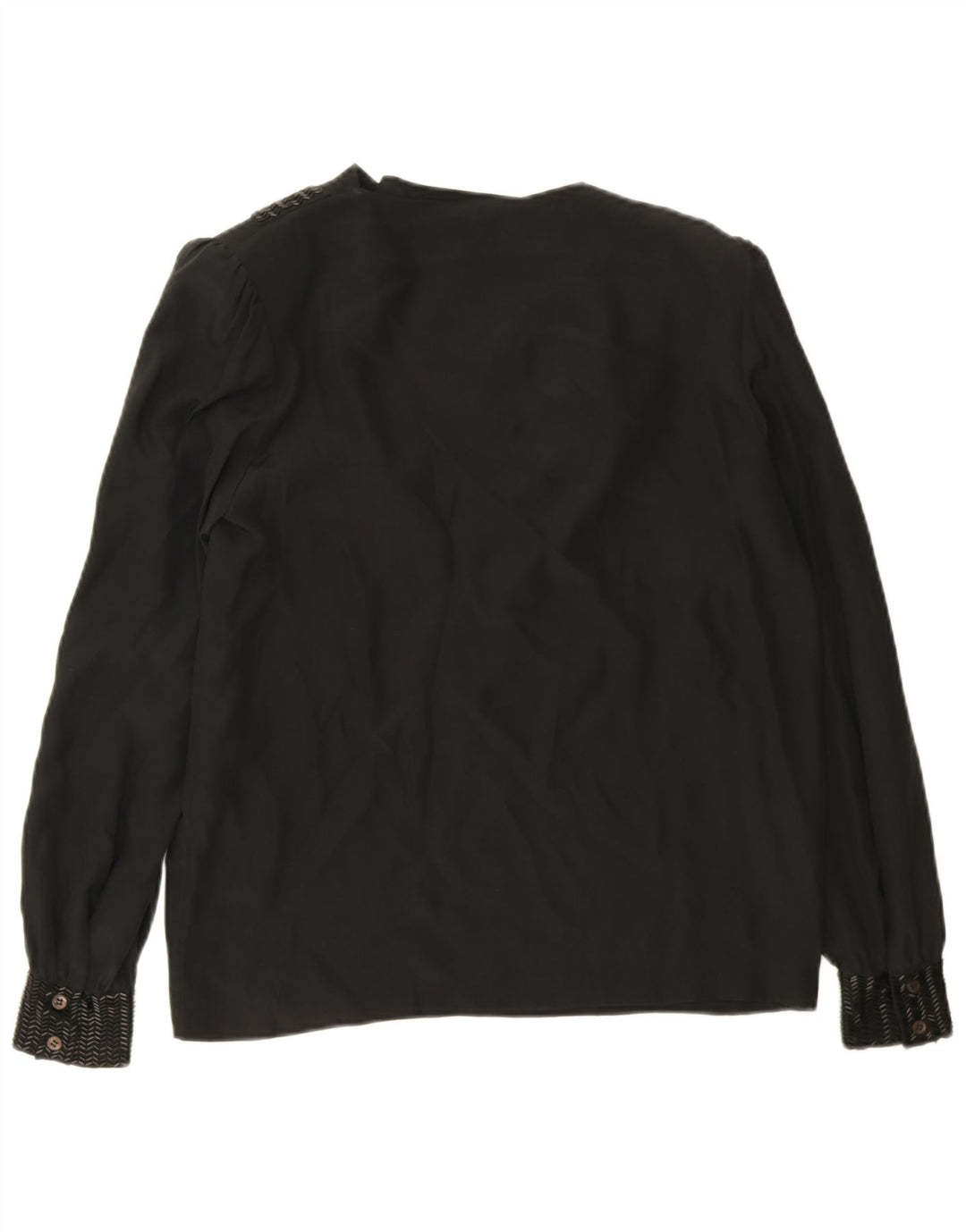 vintage Femme Manches Longues Blouse Top EU 38 Moyenne Soie Noire