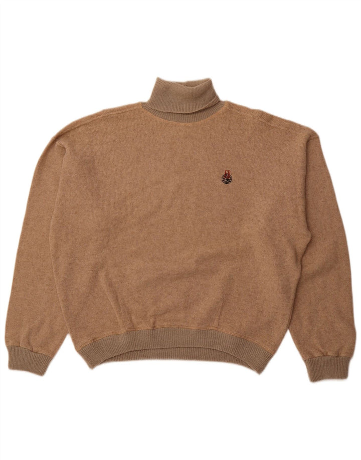 VINTAGE Femmes Oversize Roll Neck Jumper Pull UK 18 XL Beige Laine