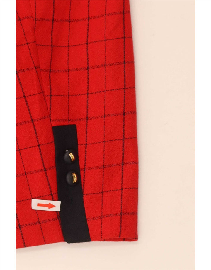 vintage Femmes 4 Bouton Blazer Veste US 12 Grand Rouge Check Polyester