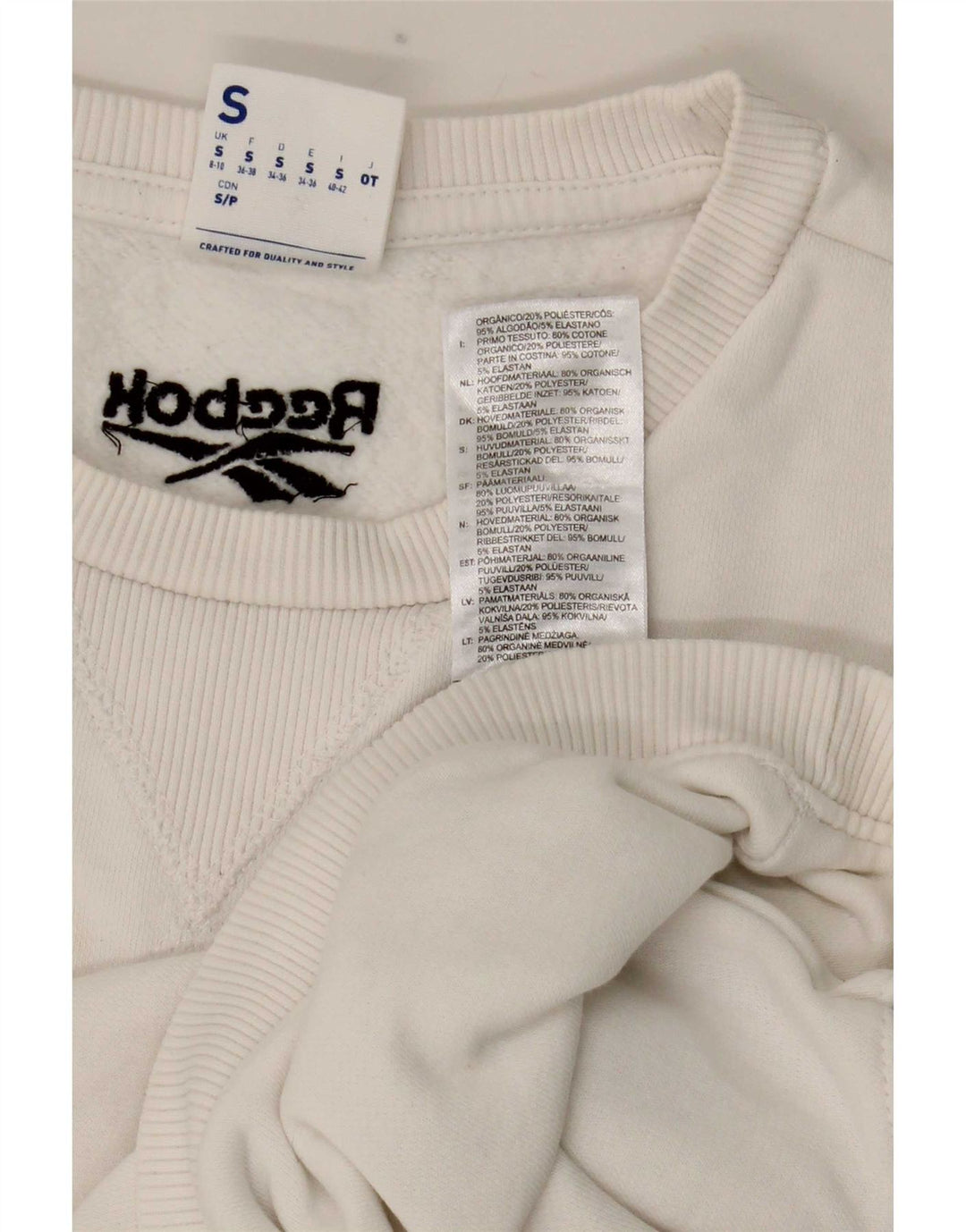 Reebok Femmes Graphic Crop Sweatshirt Jumper UK 8/10 Petit Blanc Polyester