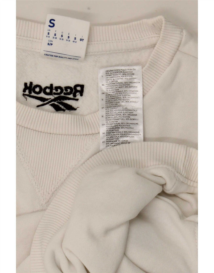 Reebok Femmes Graphic Crop Sweatshirt Jumper UK 8/10 Petit Blanc Polyester