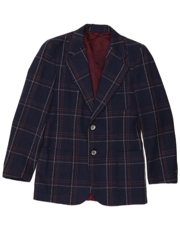 vintage Homme 2 Bouton Blazer Veste UK 36 Petit Bleu Marine Plaid Classique