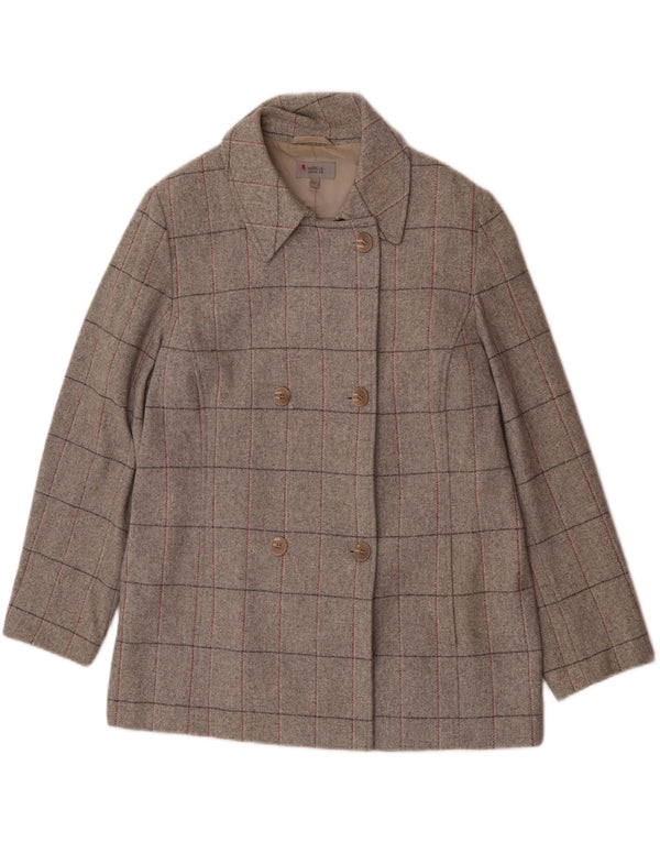 Marks & Spencer Manteau croisé pour femme UK 18 XL Gris à carreaux en laine vierge