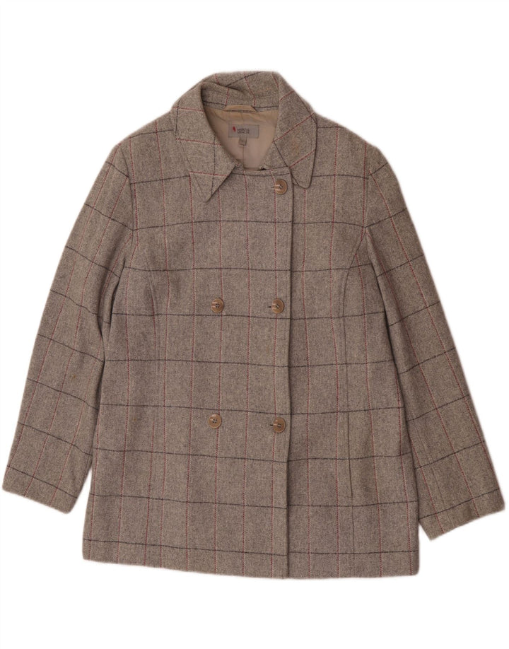 Marks & Spencer Manteau croisé pour femme UK 18 XL Gris à carreaux en laine vierge