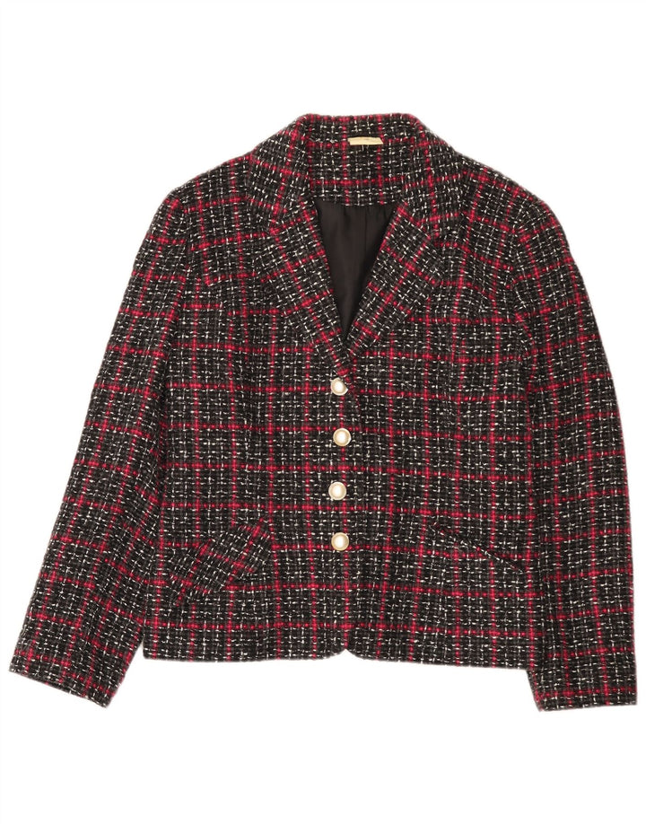 Etam Veste Blazer 4 Boutons Femme UK 16 Grand Noir Carreaux Viscose