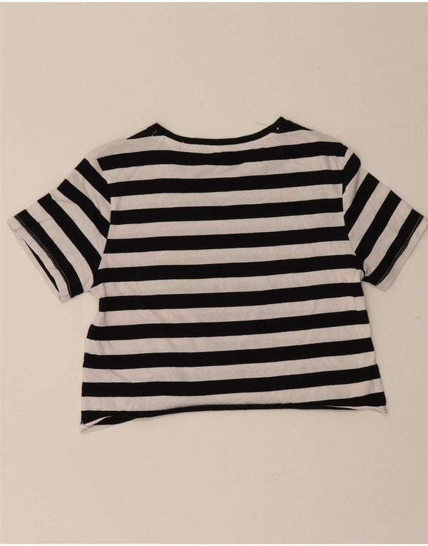 Guess Womens Crop Graphic T-Shirt Top UK 6 XS Noir Rayé