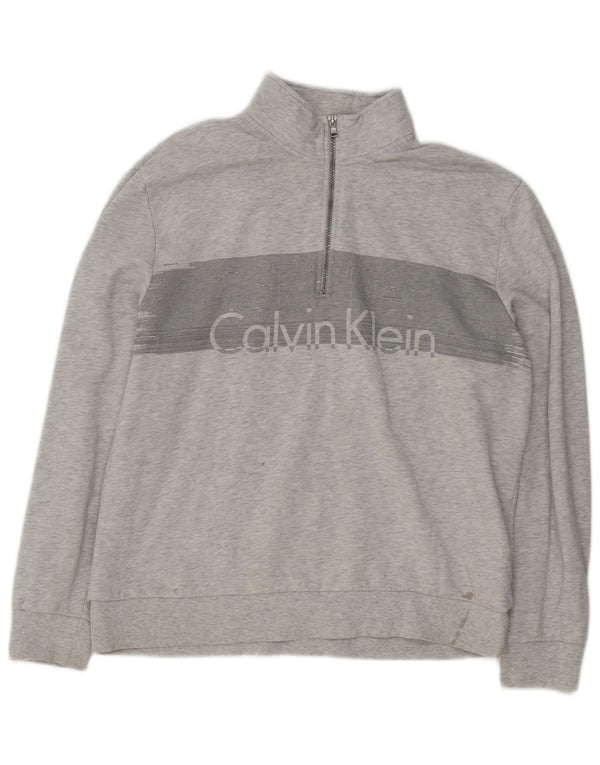 Calvin Klein Sweat-shirt graphique à col zippé pour homme XL Gris chiné en coton