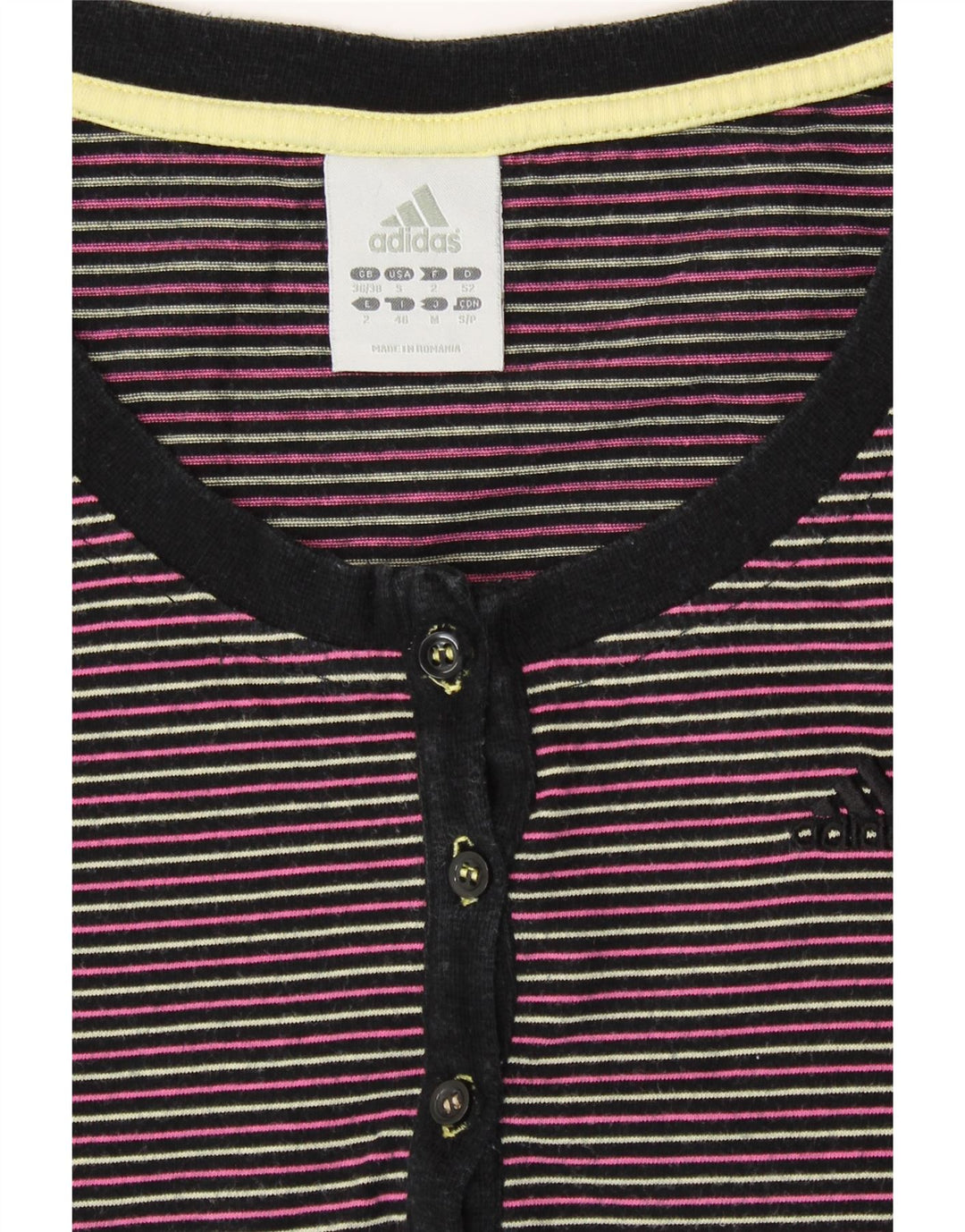 ADIDAS T-Shirt Femme Top UK 8/10 Petit Coton Rayé Multicolore