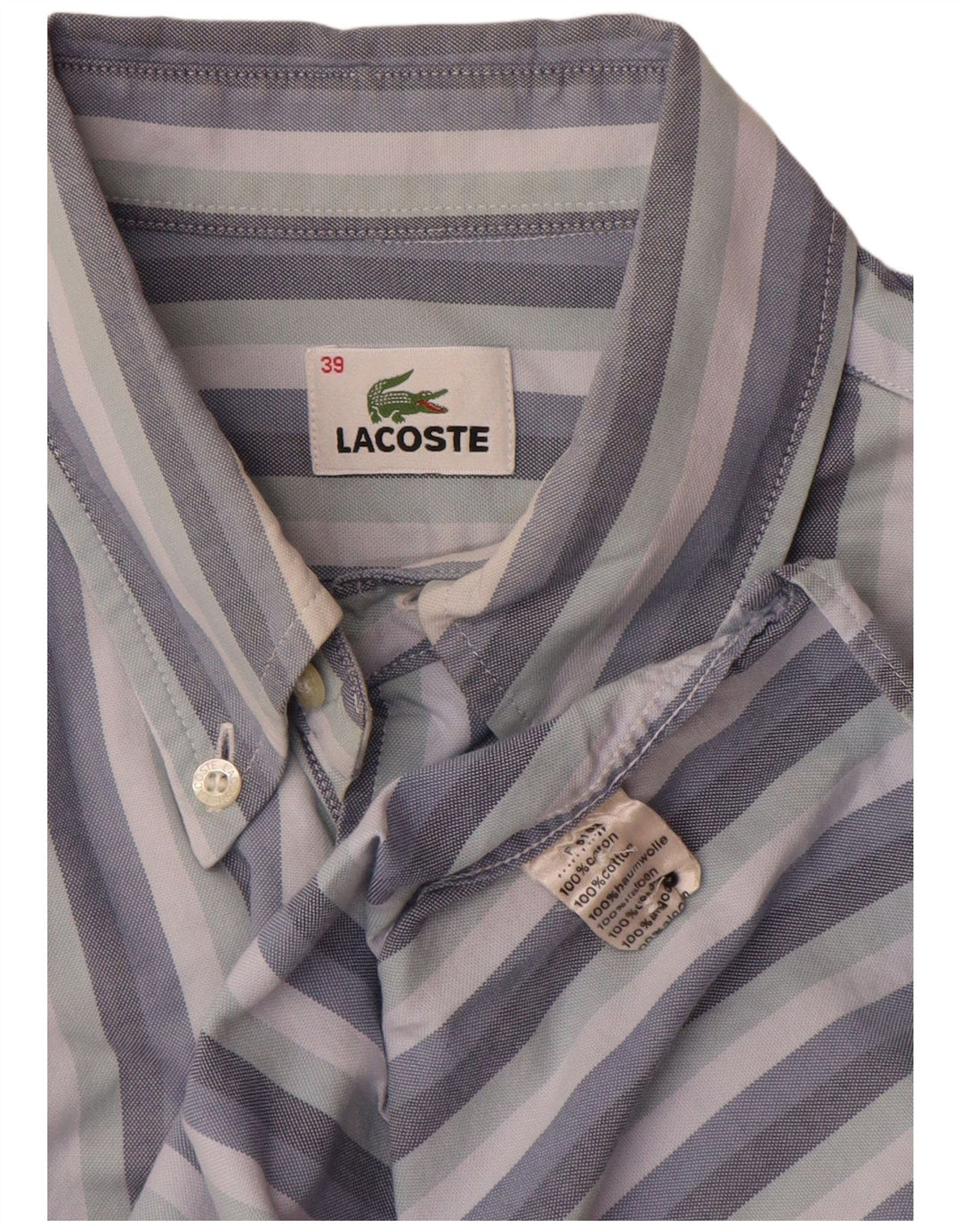 Lacoste Chemise Homme Taille 39 Coton Rayé Bleu Moyen