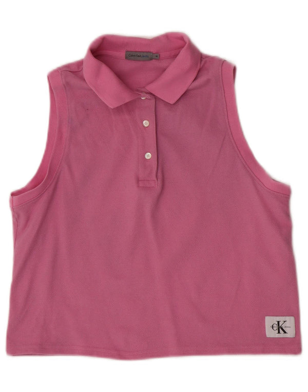 Calvin Klein Jeans Polo court sans manches pour femme UK 12 Rose moyen