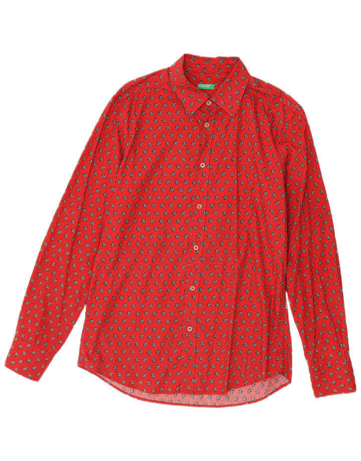Benetton Chemise Homme Large Rouge Pois Coton