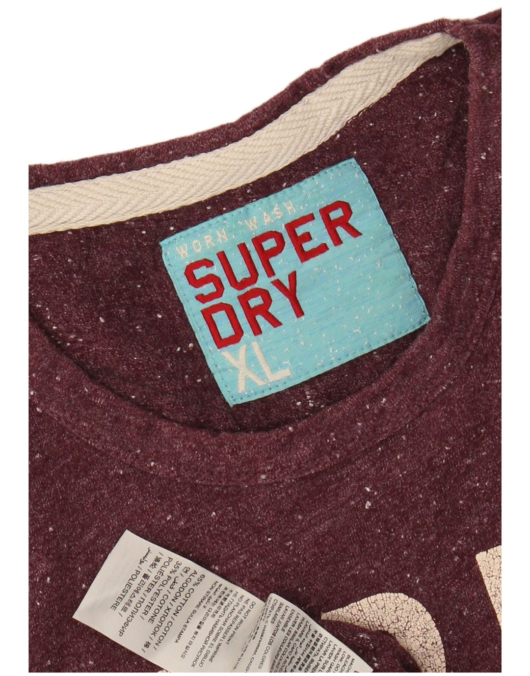 SUPERDRY T-Shirt Graphique Top XL Coton Chiné Bordeaux Homme