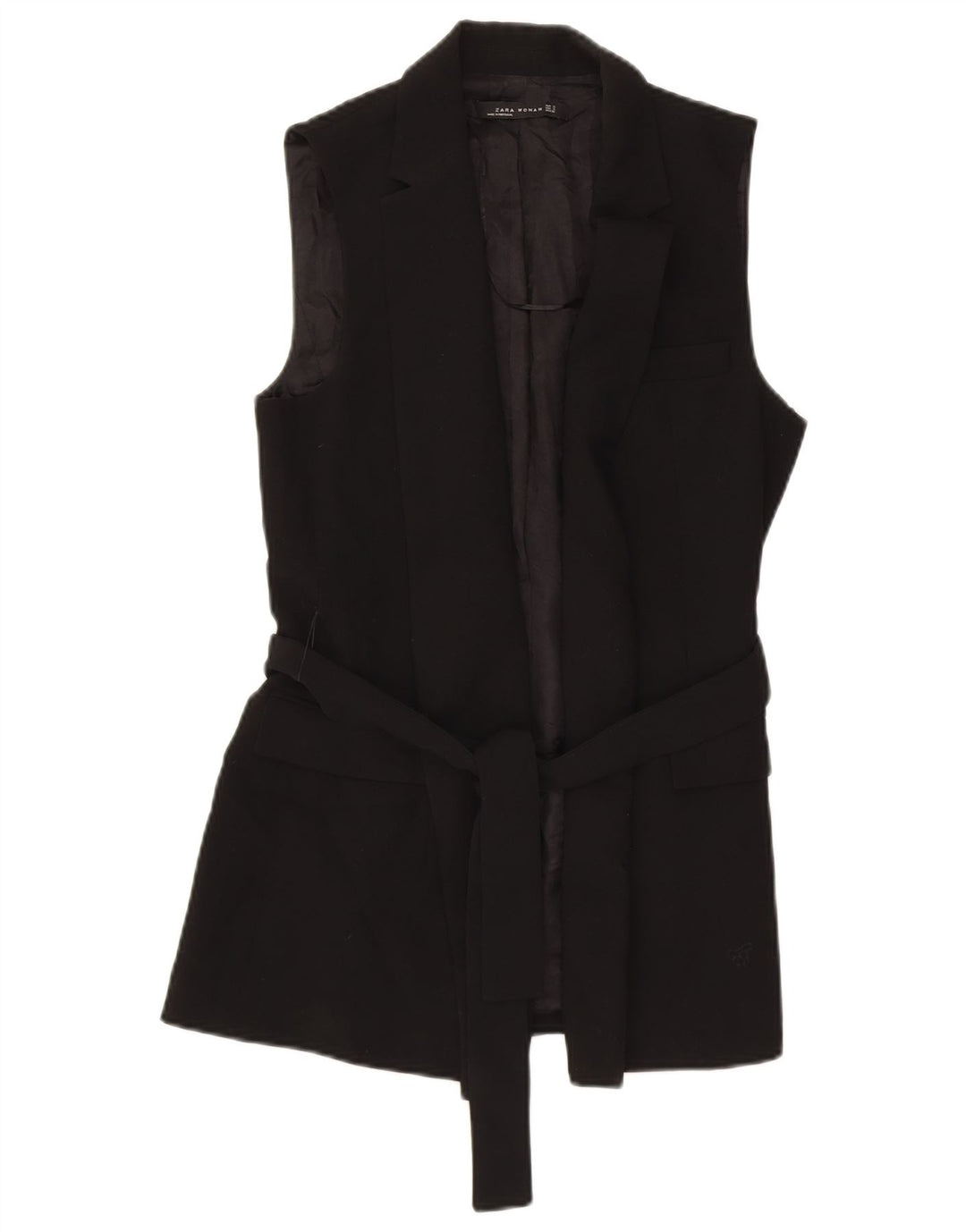 Zara Womens Longline Gilet UK 8 Petit Noir Polyester
