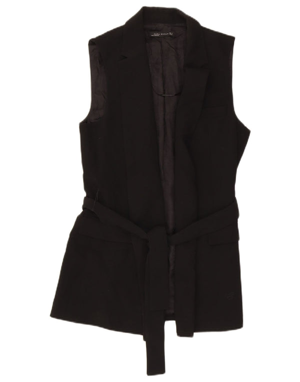 Zara Womens Longline Gilet UK 8 Petit Noir Polyester