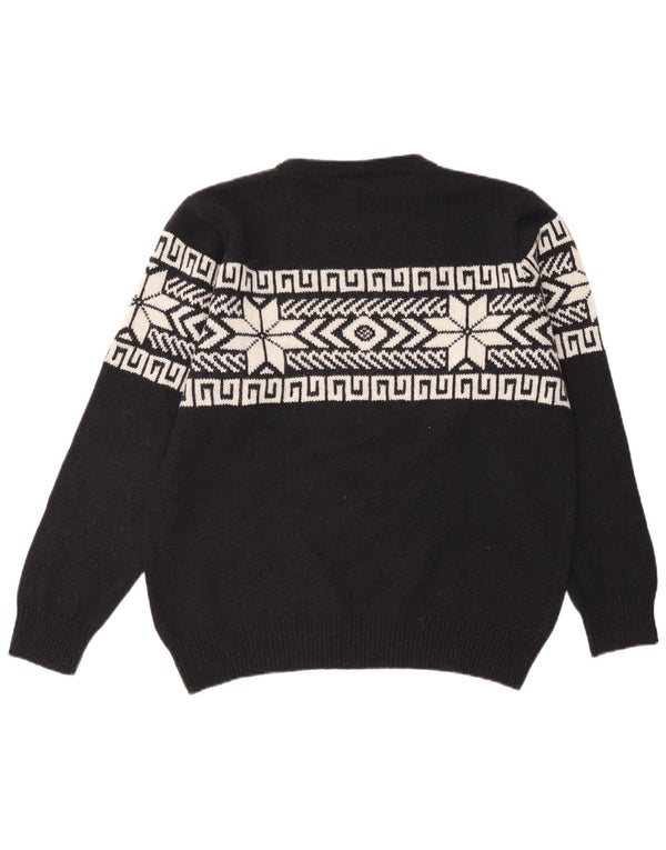 vintage Mens Crew Neck Jumper Pull XL Bleu Marine Fair Isle Polyacrylique
