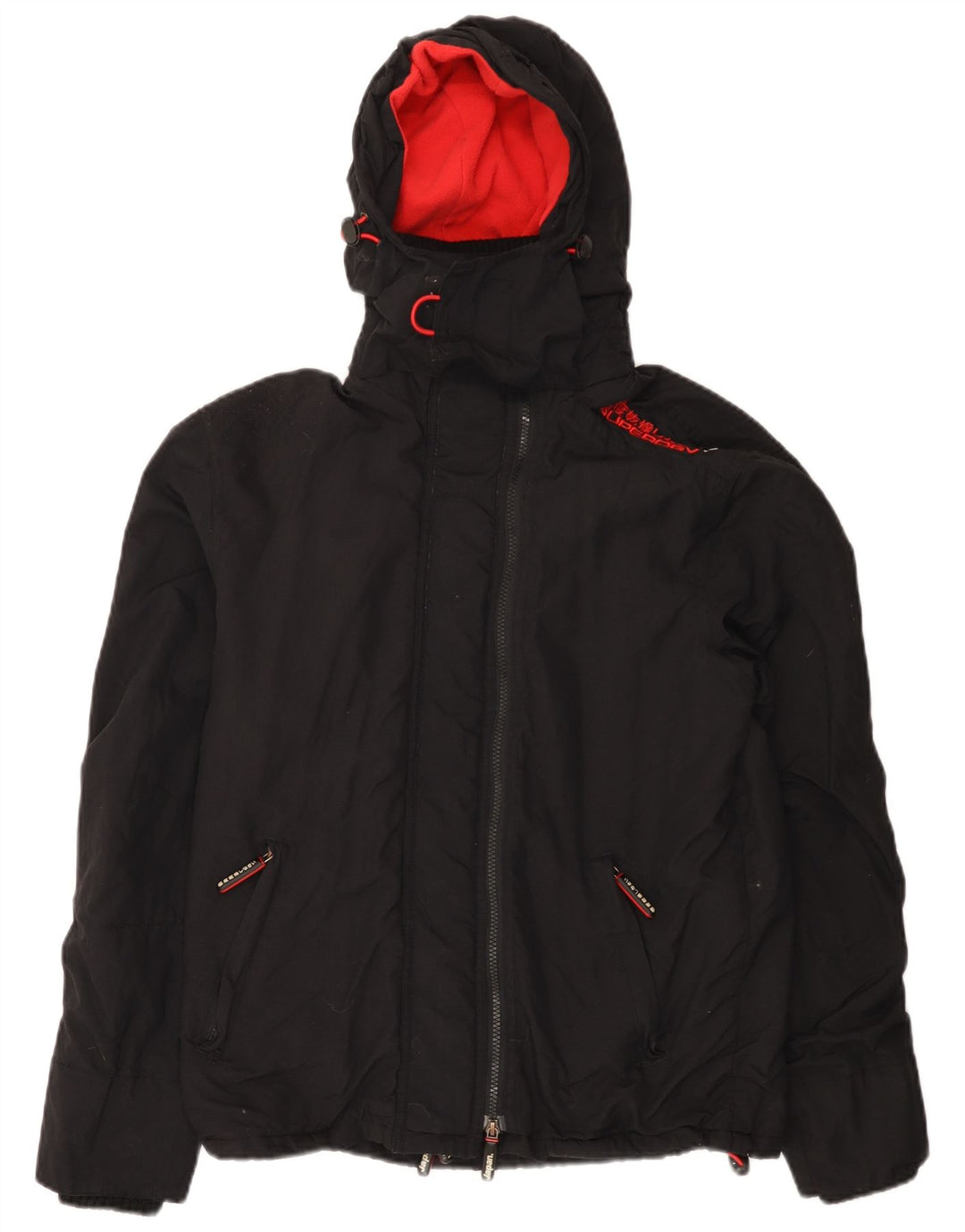 Superdry Veste coupe-vent à capuche graphique pour femme UK 14 Medium Black Nylon
