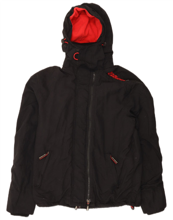 Superdry Veste coupe-vent à capuche graphique pour femme UK 14 Medium Black Nylon