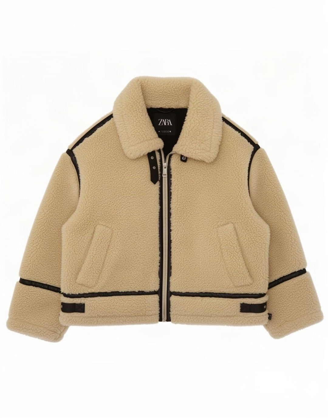 Zara Veste Sherpa surdimensionnée pour femme UK 14 Large Beige Colourblock