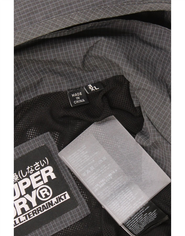 Superdry Veste de pluie à capuche graphique pour hommes UK 46 3XL Gris à carreaux Polyester