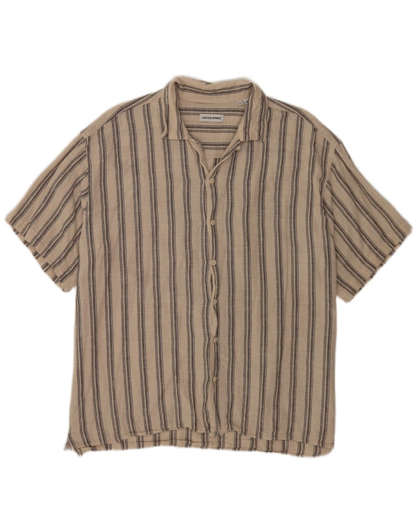 Jack & Jones Chemise à Manches Courtes Homme XL Coton Rayé Beige