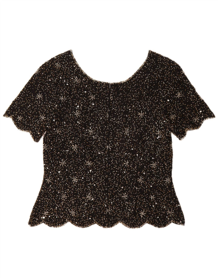 Vittoria Verani Femme Blouse Top IT 42 Moyen Noir Soie