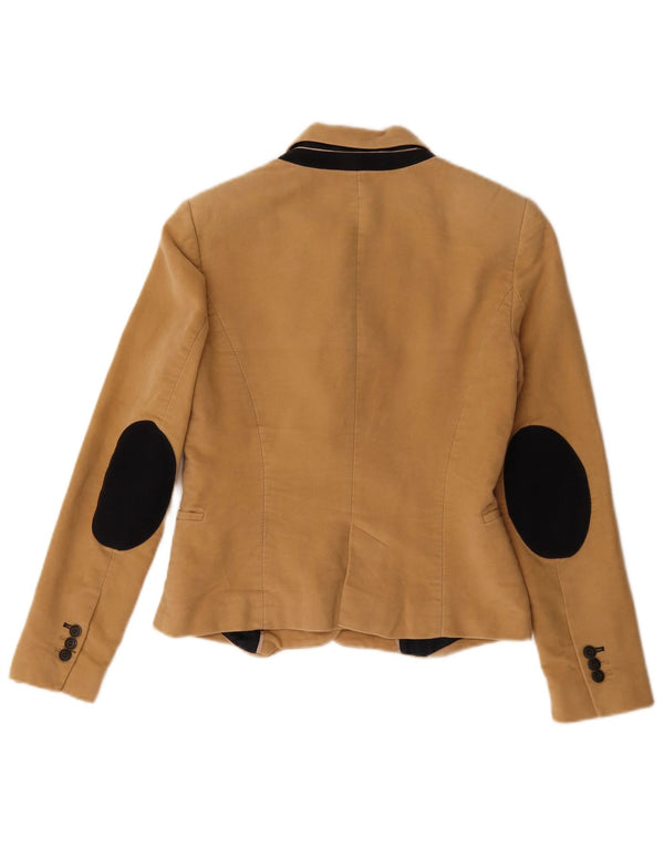 Zara Womens Crop 1 Button Blazer Jacket UK 12 Acétate Beige Moyen