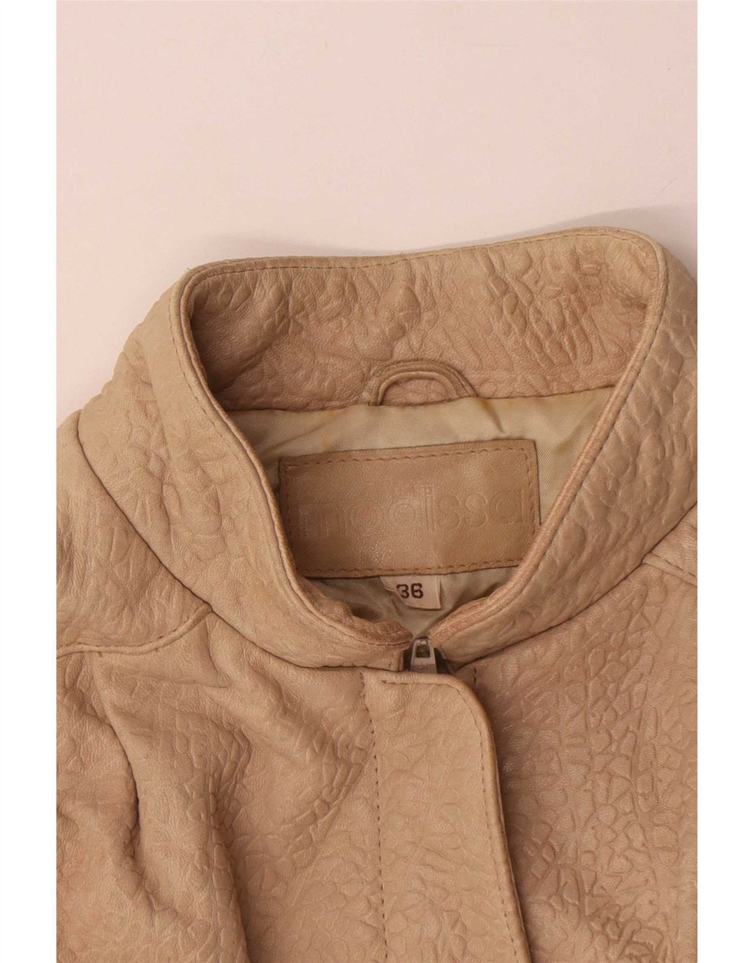 Veste en cuir surdimensionnée femme vintage EU 36 Petit imprimé animal beige