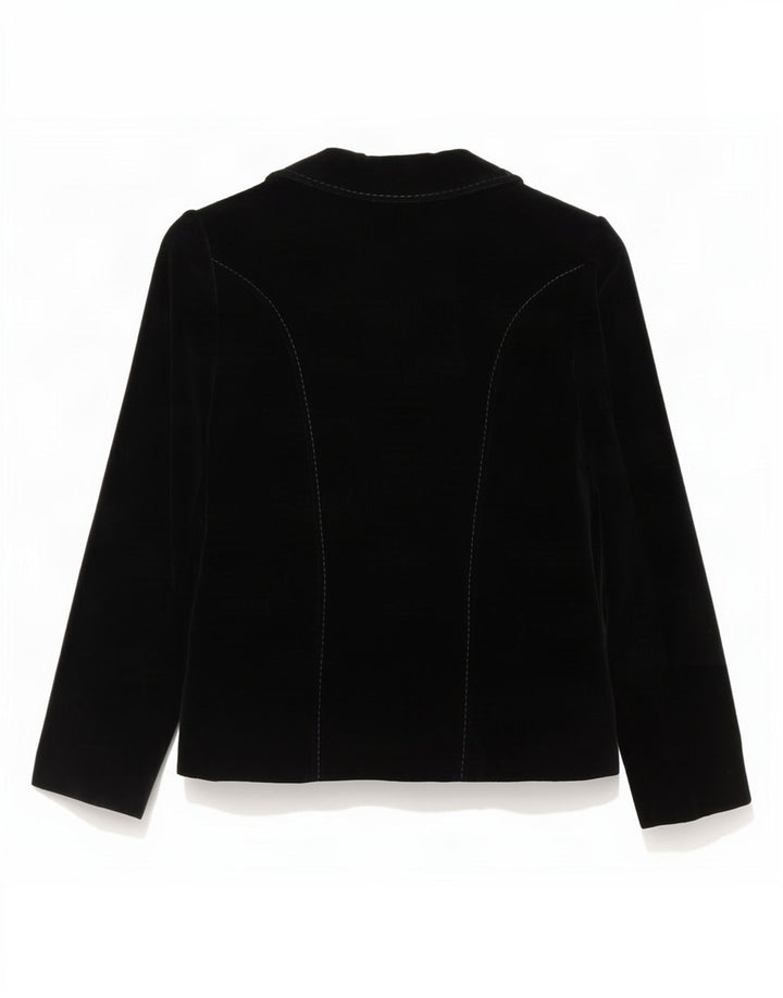 vintage Femmes 2 Bouton Velours Blazer Veste EU 40 Moyen Noir Coton