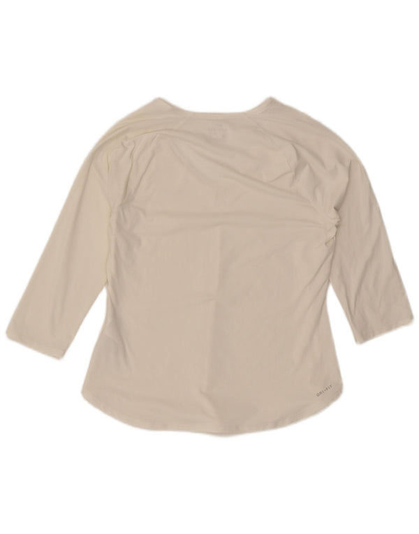 Nike Haut Dri Fit à manches 3/4 pour femme UK 12 Polyester blanc moyen