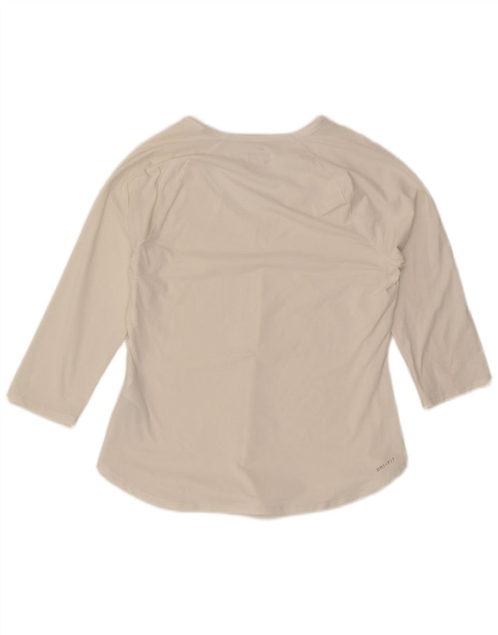 Nike Haut Dri Fit à manches 3/4 pour femme UK 12 Polyester blanc moyen